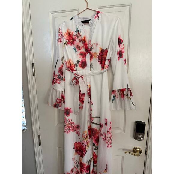 Annah Hariri Women's White Floral Print Modest Ontario Maxi Dress Size 8 - Picture 5 of 7